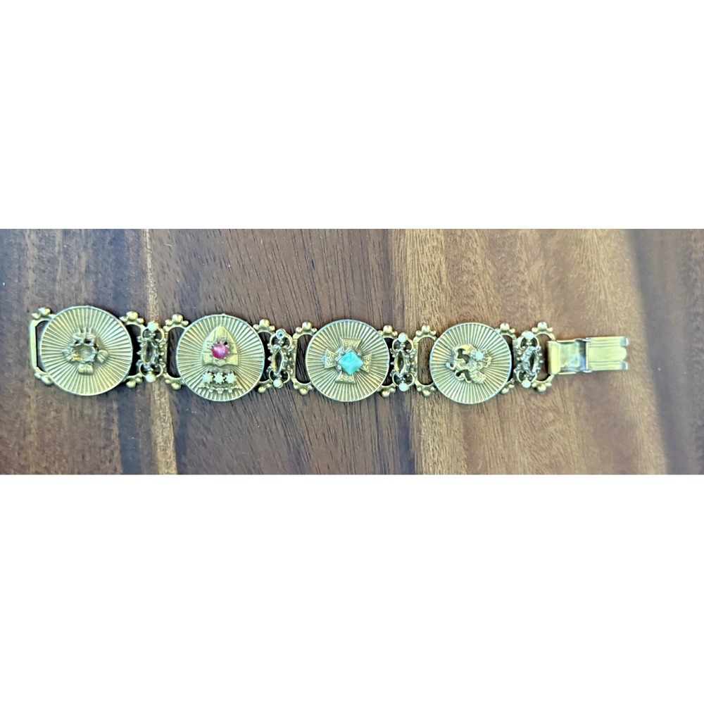 Coro Vintage Heraldic Bracelet‎ Gold Tone Medieval Tudor Revival Renaissance